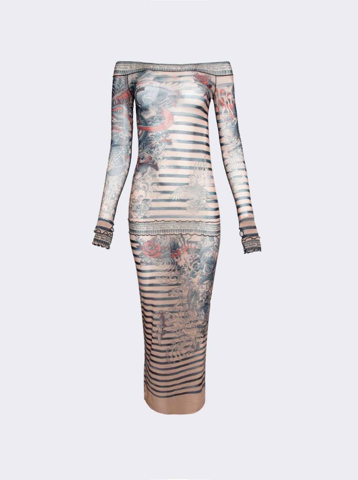 Jean Paul Gaultier Mariniere Tattoo Maxi Dress - Nude/Blue | Garmentory