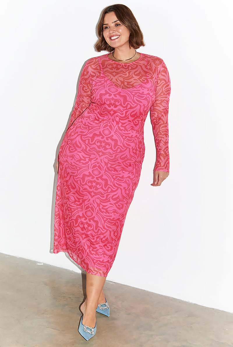 knee length dresses for ladies Plus Size Sugar Thrillz Heart Print Ruched Mesh Mini Dress main image 1