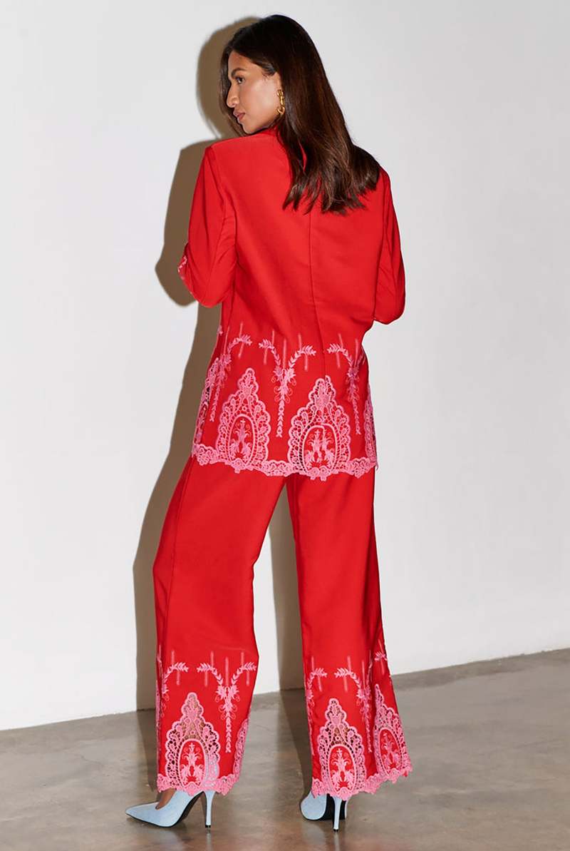 NEVER FULLY DRESSED Lace Frany Blazer - Red/Pink | Garmentory