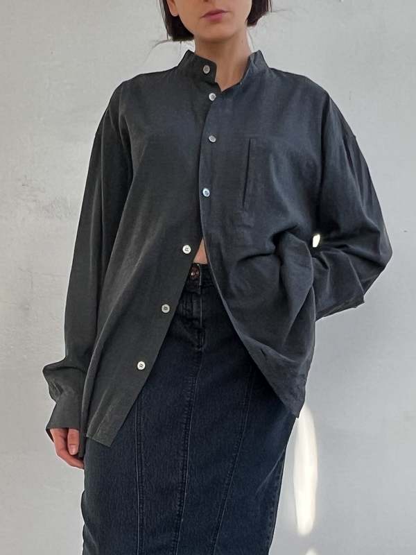 Vintage Issey Miyake Flowy Woven Top - Dark Gray | Garmentory