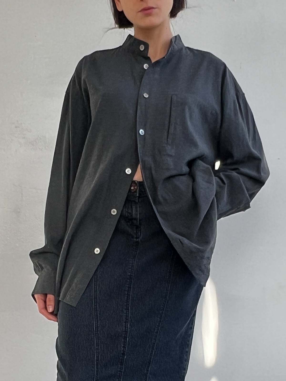 Vintage Issey Miyake Flowy Woven Top - Dark Gray | Garmentory