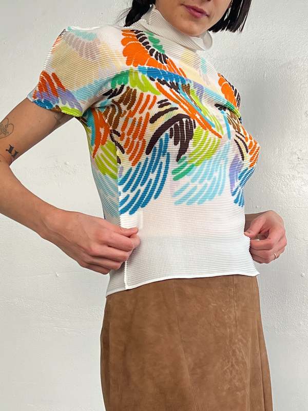 Vintage Issey Miyake Me Colorful Strokes Top - White/Multi