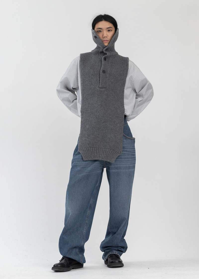 小物 HED MAYNER 21AW TURTLENECK SCARF Hed Mayner ASYMETRIC DESTROYED TURTLENECK SCARF - DARK BROWN