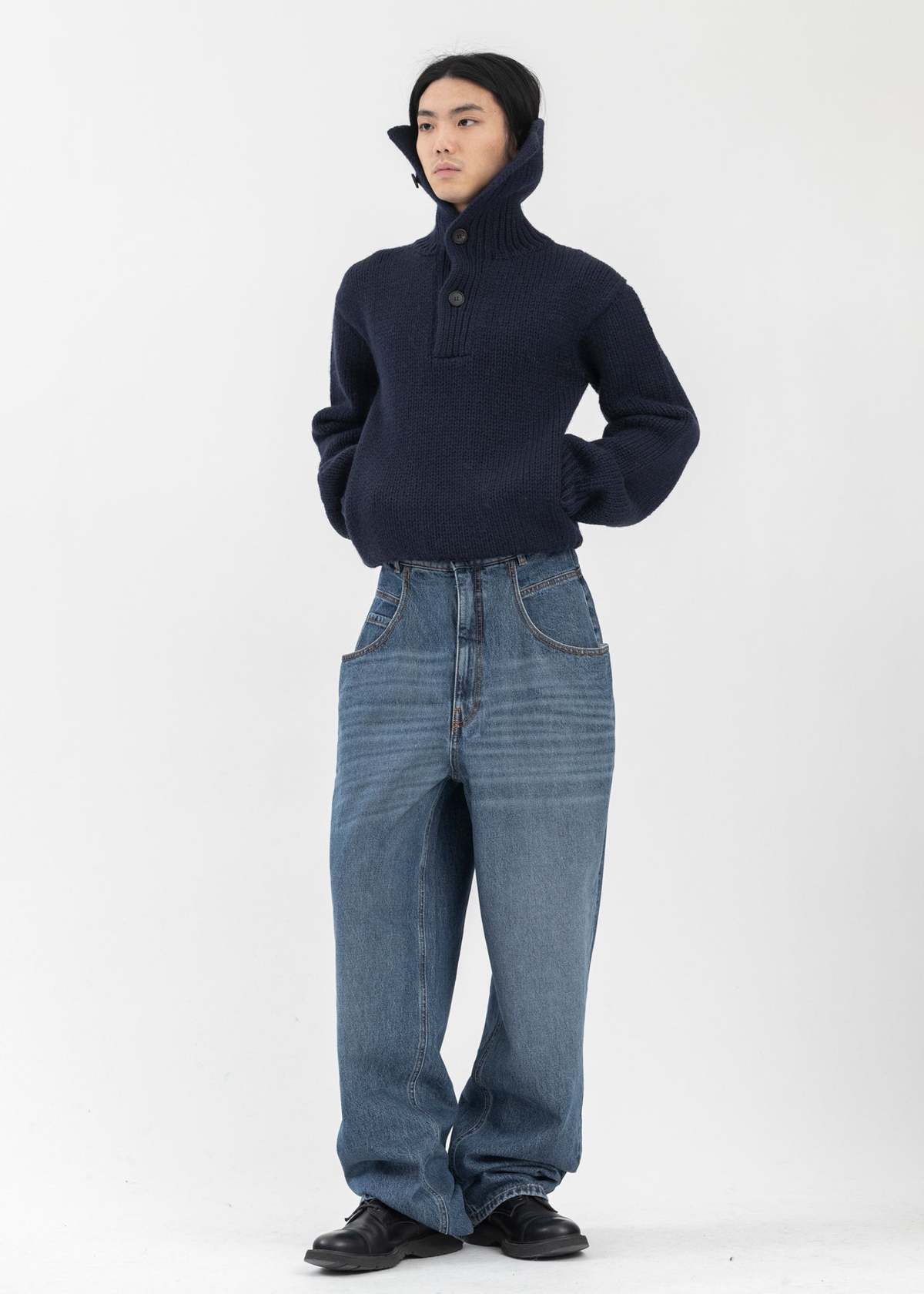 Hed Mayner Hi-Turtleneck Sweater - Navy | Garmentory