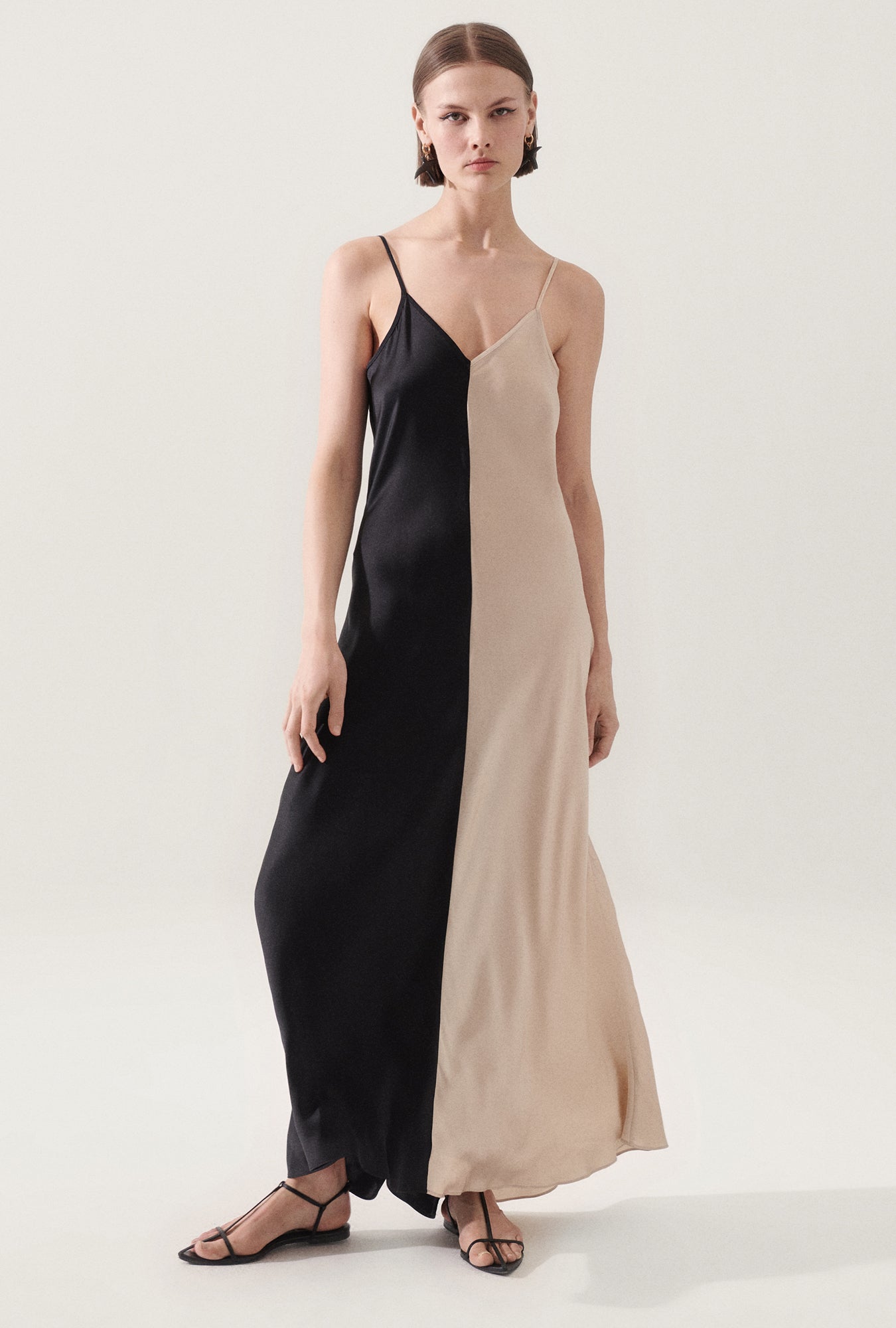 Silk Laundry TWO-TONE DRESS - HAZELNUT/BLACK | Garmentory