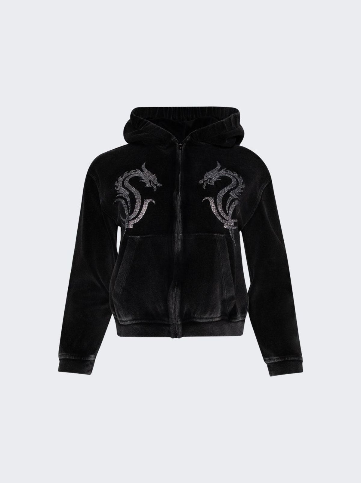 Zip Up Hoodie With Crystal Dragon Hotfix | Garmentory