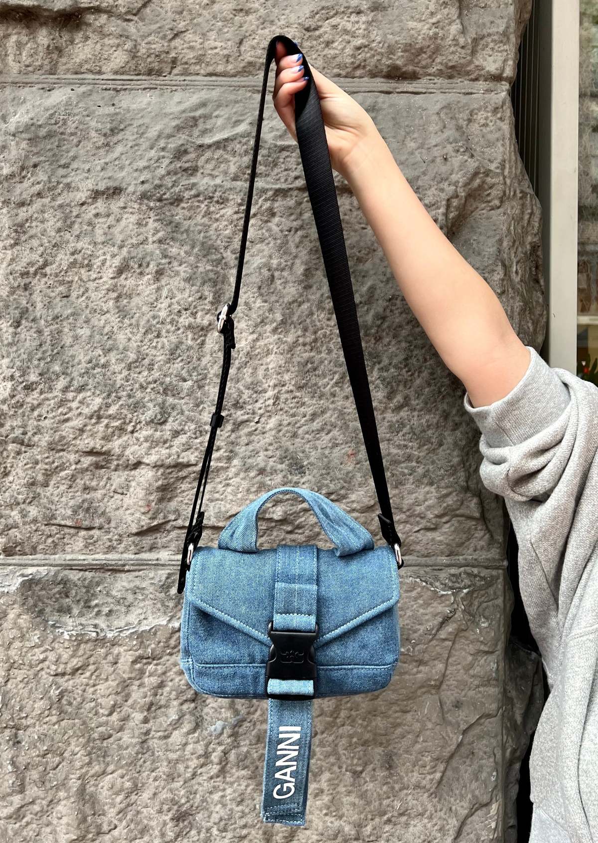 Ganni Recycled Tech Mini Satchel - Denim | Garmentory