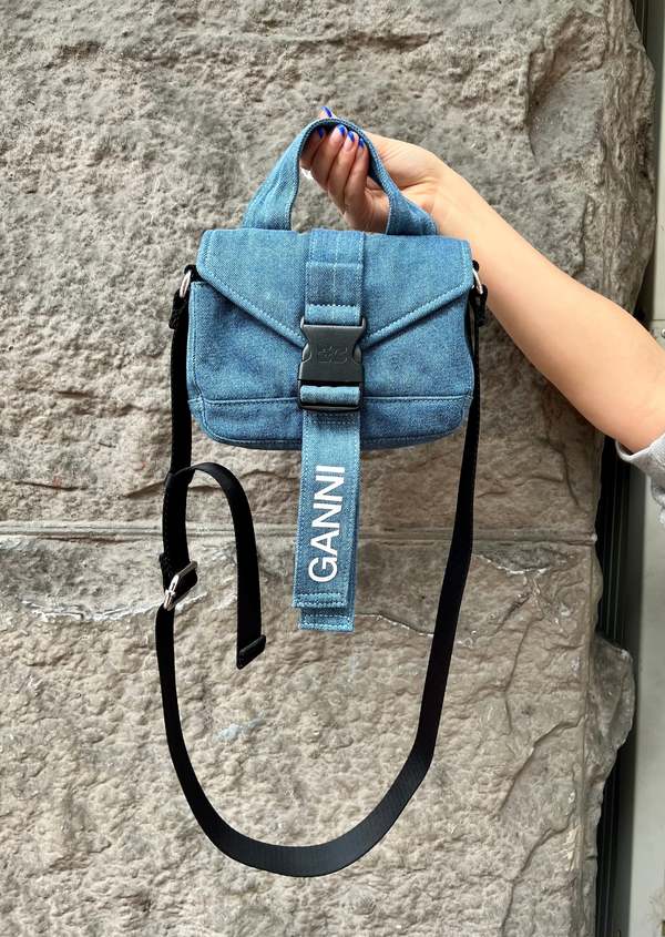 Ganni Recycled Tech Mini Satchel - Denim | Garmentory