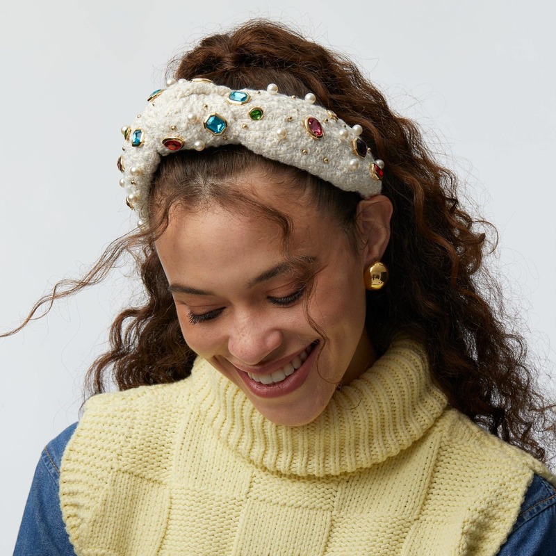 Lele Sadoughi GEM BEZEL BOUCLE KNOTTED HEADBAND - IVORY  display picture 1