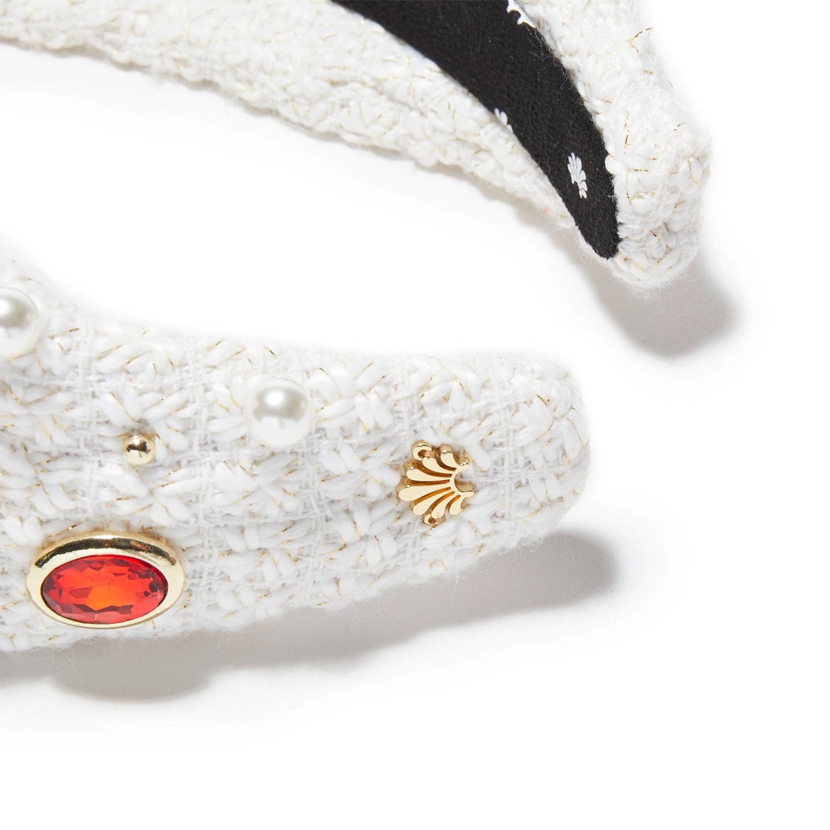 Lele Sadoughi GEM BEZEL BOUCLE KNOTTED HEADBAND - IVORY 