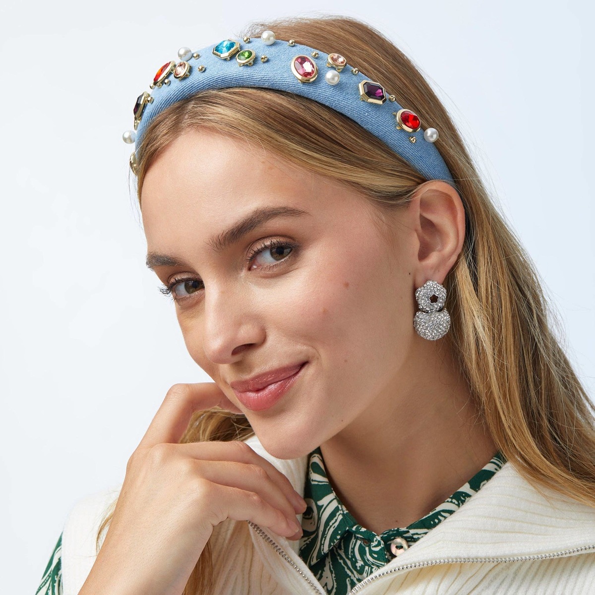 lele sadoughi headband LIGHT DENIM HEADBAND Light Denim Knotted Headband | Lele Sadoughi main image 2