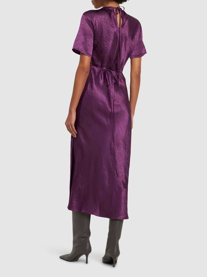 Acne Studios Satin Short Sleeved Midi Wrap Dress Purple