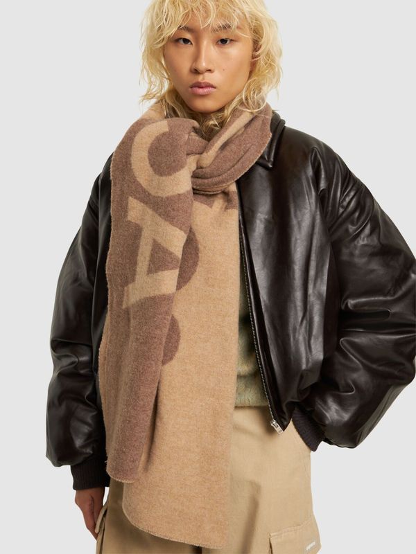 Acne Studios Toronty Contrast Logo Wool Blend Scarf Camel/Brown