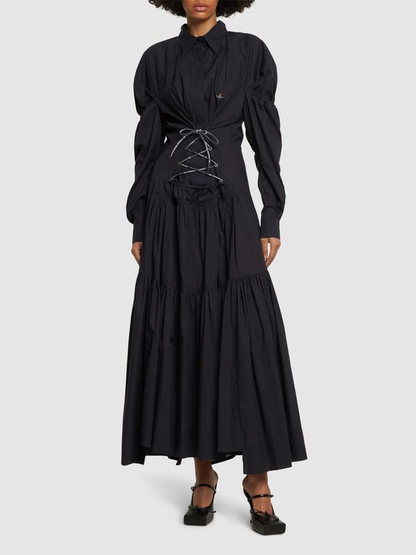 Vivienne Westwood Ls Kate Lace Up Poplin Midi Dress - Black | Garmentory