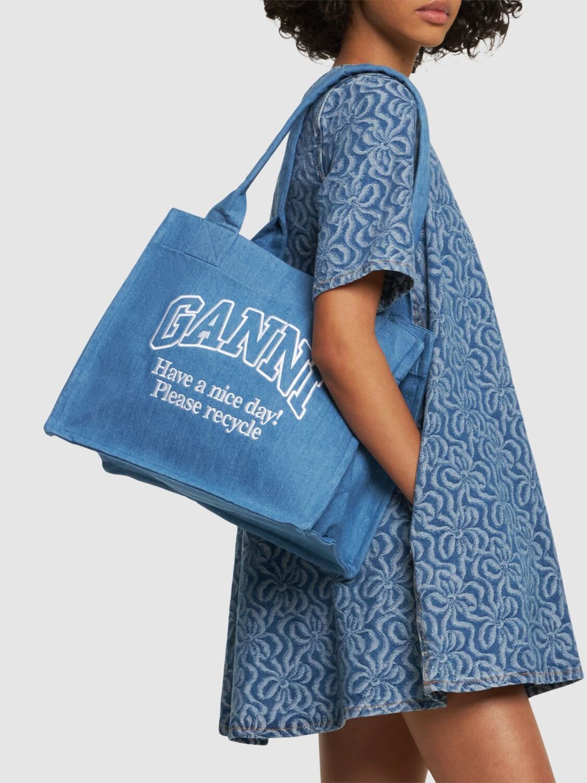 Ganni Large Easy Denim Tote Bag - Blue | Garmentory