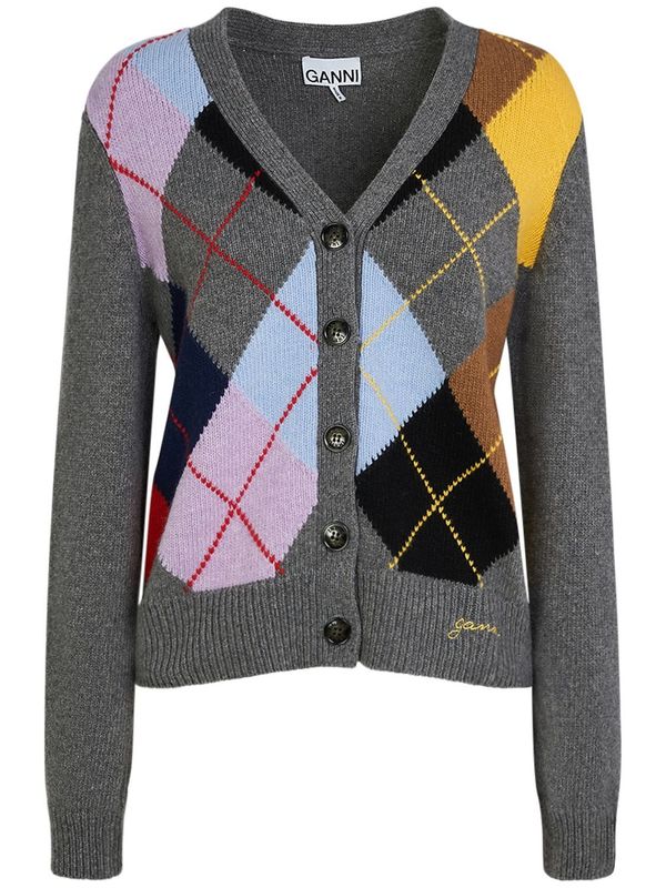 GANNI カーディガン グレー M Charcoal Grey Grey Wool Mix Cardigan | GANNI US