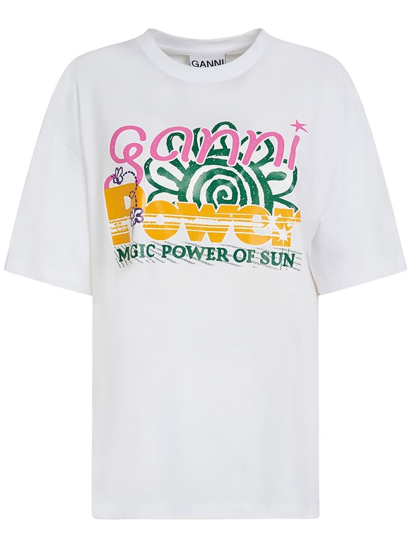 GANNI Tシャツ Tiger ホワイト GANNI Leopard Jersey T-shirt | White | FARFETCH