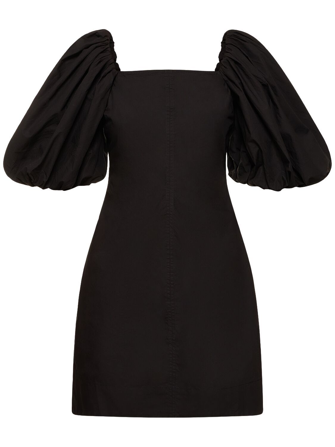 GANNI｜DRESSES (BLACK COTTON POPLIN PUFF SLEEVE MINI DRE Ganni Cotton Poplin Puff Sleeve Mini Dress - Black | Garmentory