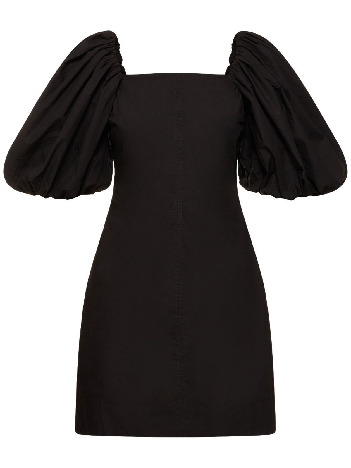 Ganni Cotton Poplin Puff Sleeve Mini Dress - Black Ganni Cotton Poplin Puff Sleeve Mini Dress - Black