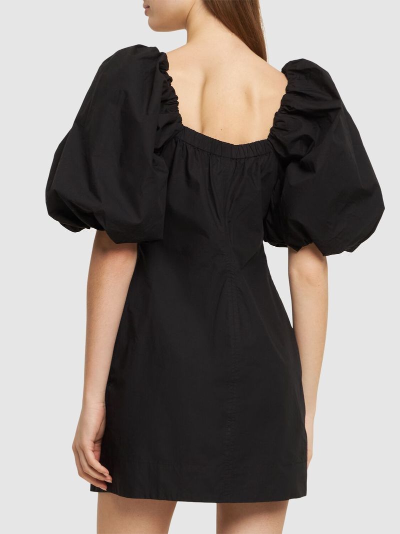 GANNI|DRESSES (BLACK COTTON POPLIN PUFF SLEEVE MINI DRE Ganni Cotton Poplin Puff Sleeve Mini Dress - Black | Garmentory