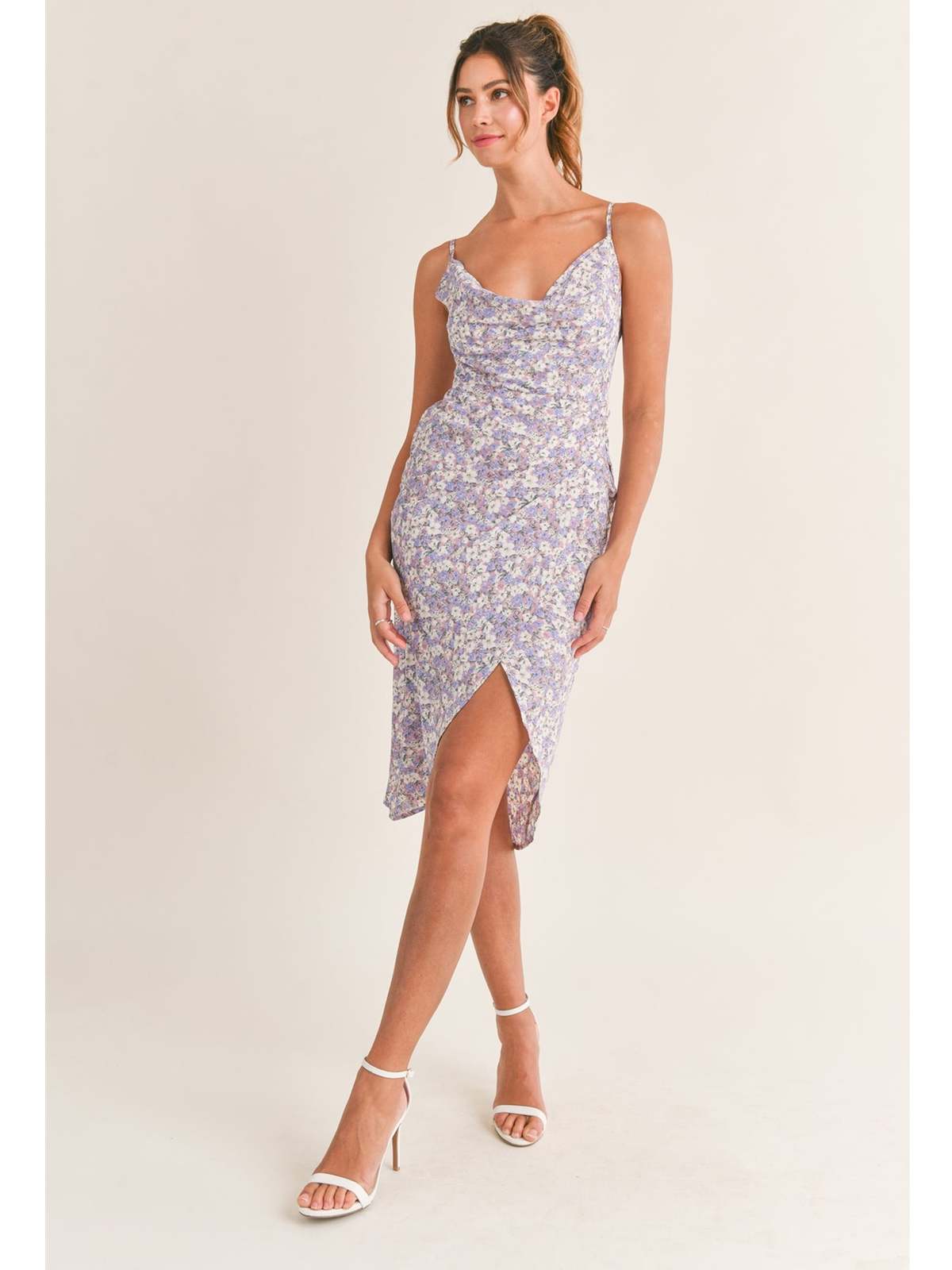 mable Heather Draped Neck Bodycon Dress - Lavender | Garmentory mable Heather Draped Neck Bodycon Dress - Lavender | Garmentory