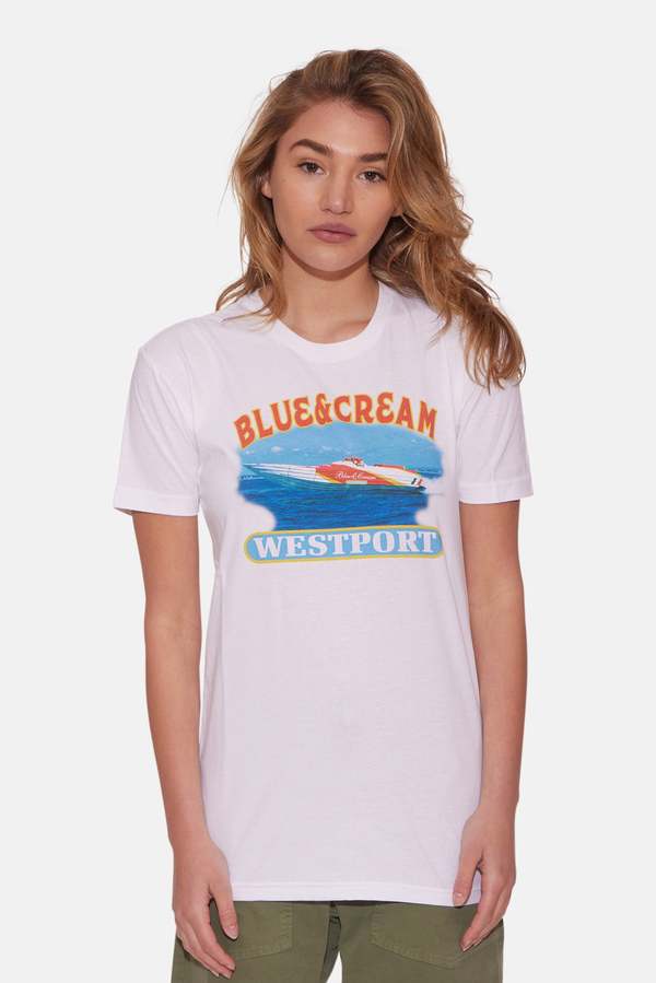 Blue&Cream Westport Racing Boat Short Sleeve Tee - White