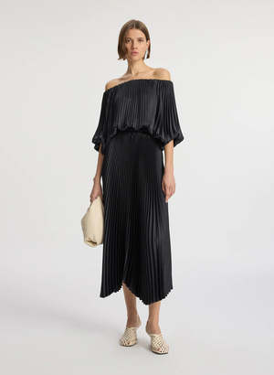 sienna satin pleated off shoulder dress @alc_ltd Sienna Dress is BACK in an all new colour for Spring Pleated to perfect, your next black tie gala or cocktail event is sorted. , #alc #eveningwear #blacktie #cocktaildress #eventwear
