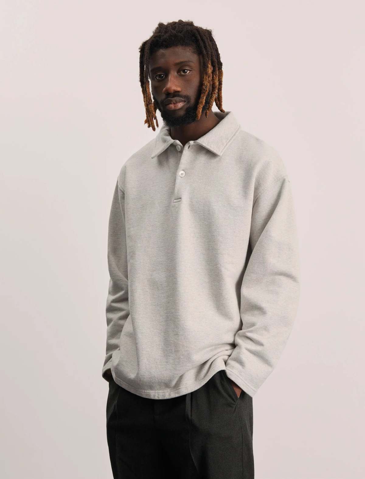 ANOTHER ASPECT knit polo ポーガーズ Another Aspect Polo Shirt 1.0 - Light Grey Melange | Garmentory