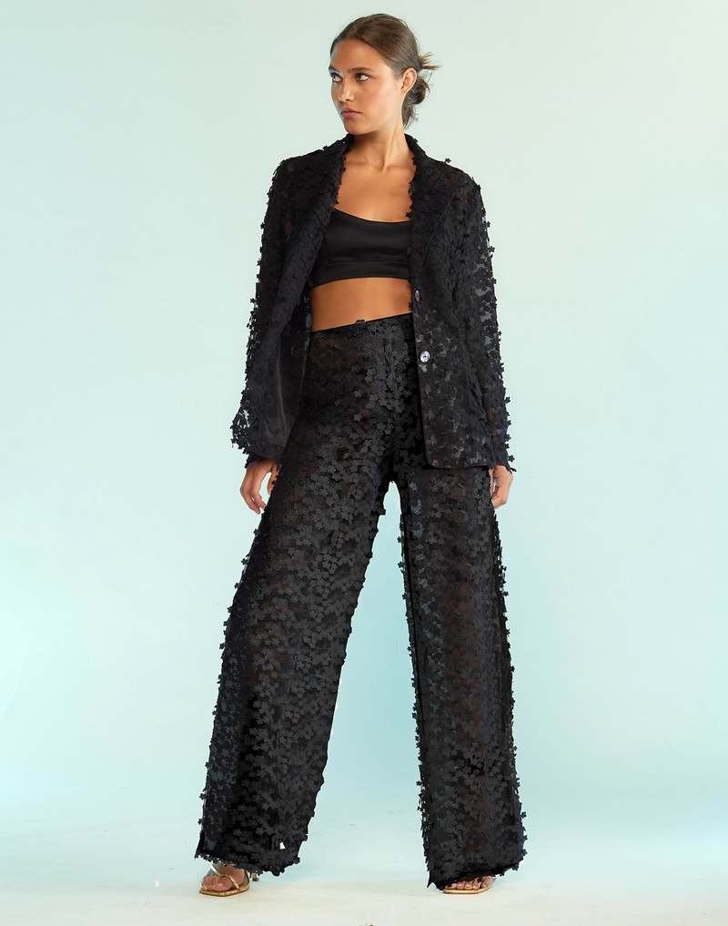 Cynthia Rowley 3D Embroidered Tulle Pants