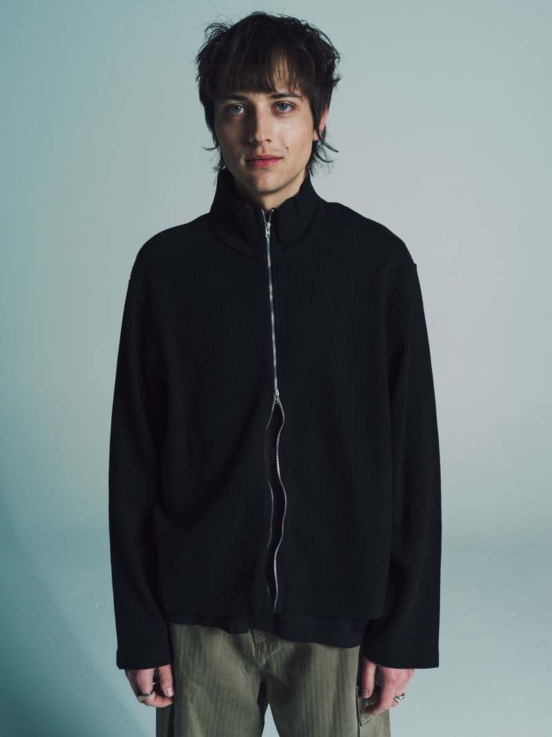 トップス OUR LEGACY SHRUNKEN FULLZIP POLO Shrunken Full Zip Polo in Black Rib