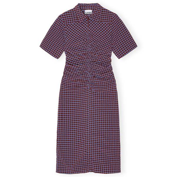 Ganni STRETCH SEERSUCKER FITTED DRESS - RACING RED | Garmentory