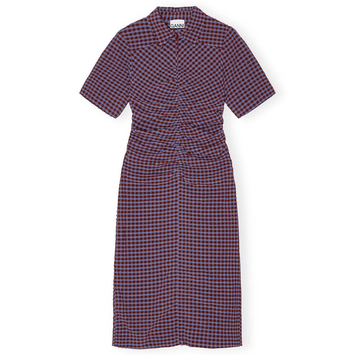 Ganni STRETCH SEERSUCKER FITTED DRESS - RACING RED | Garmentory
