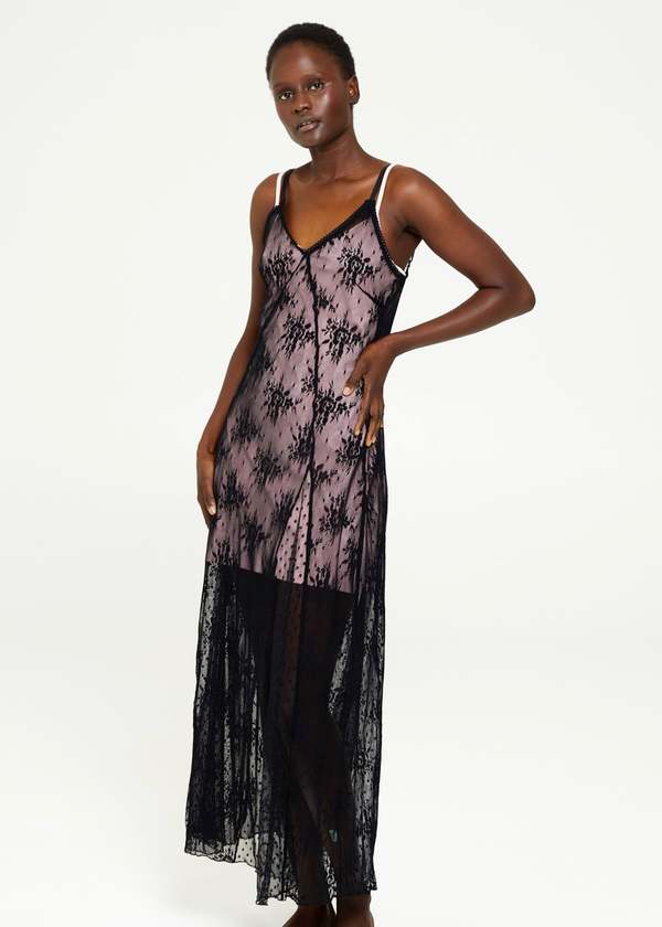 black sheer midi dress Thalia | Black High-Neck Midi Dress With Sheer Mesh Cape