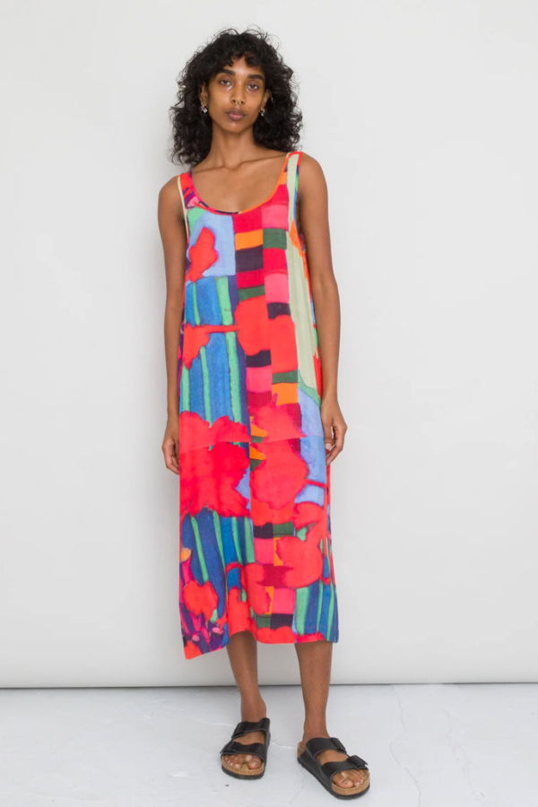 Folk Slip Dress in Red Tulip