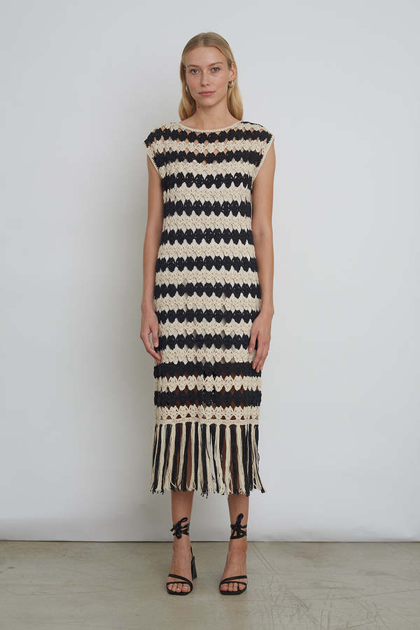 ELEVEN SIX SHAYA STRIPE CROCHET DRESS - black/white on Garmentory