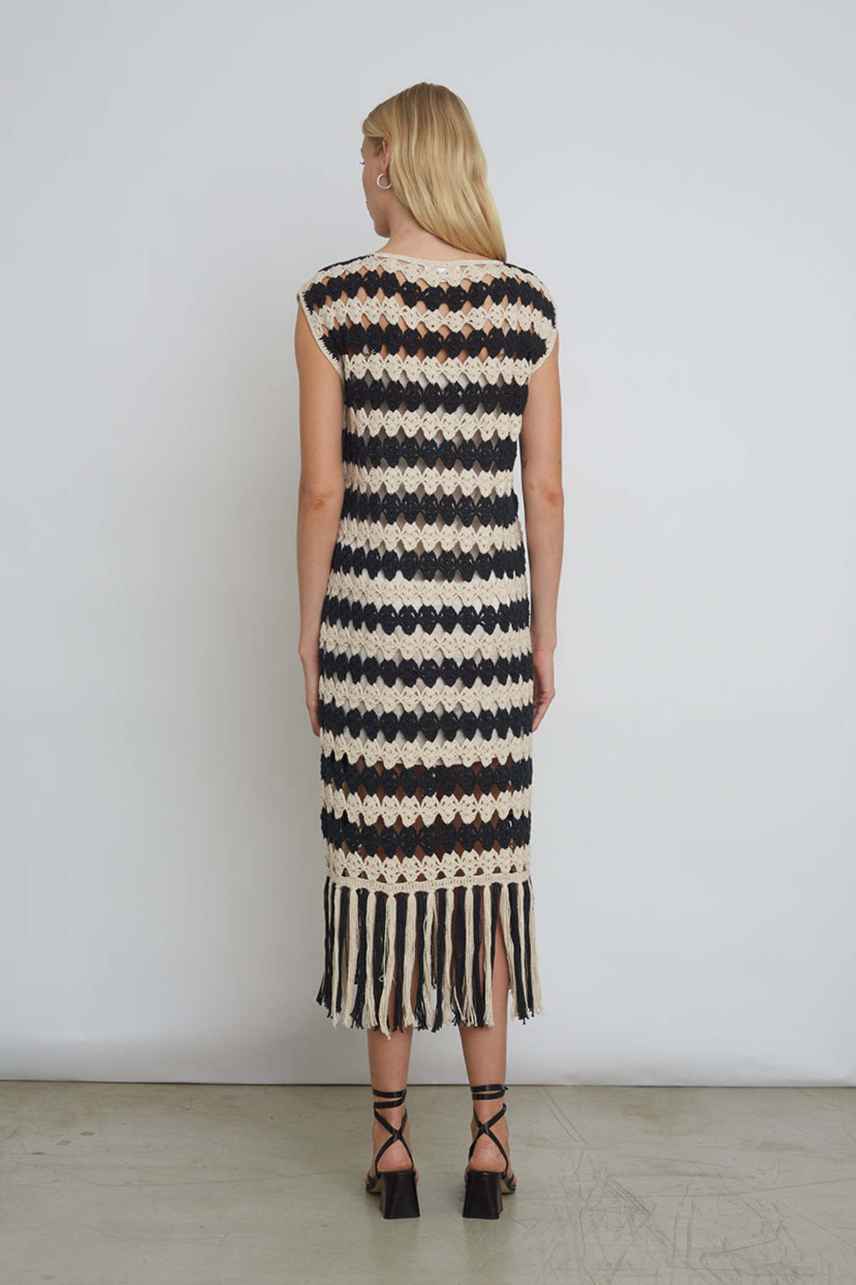 stripe crochet dress Women's Earth Angel Green & Brown Stripe Crochet Halter Maxi Dress | Size: M