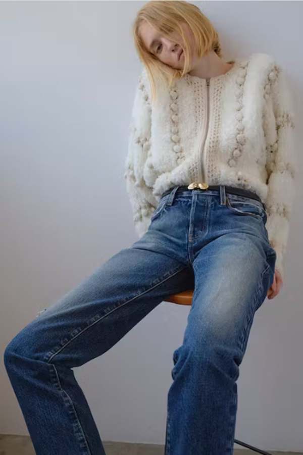 FRAME Denim Pom Pom Cardigan cream