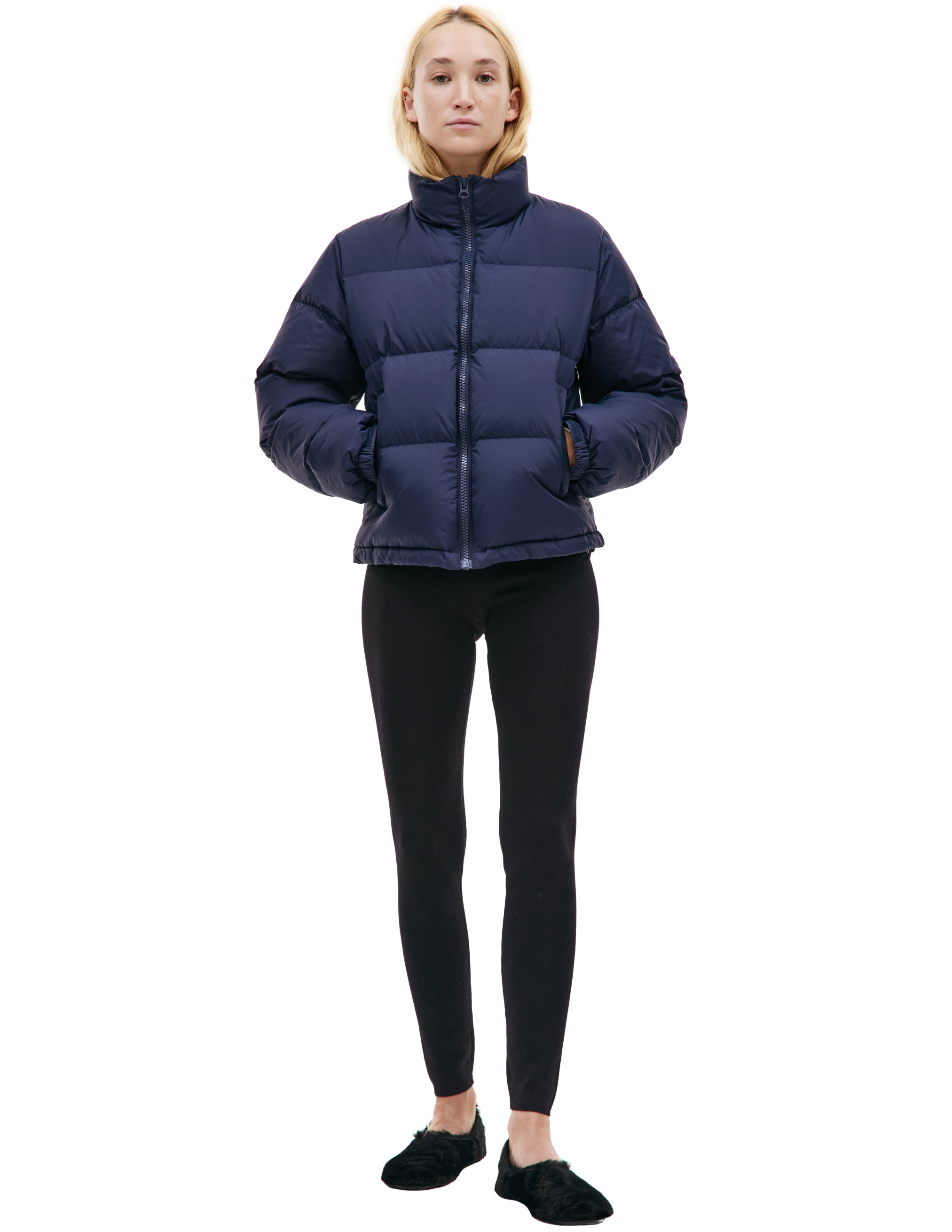 Sporty & Rich Logo Down Jacket - Navy Blue | Garmentory