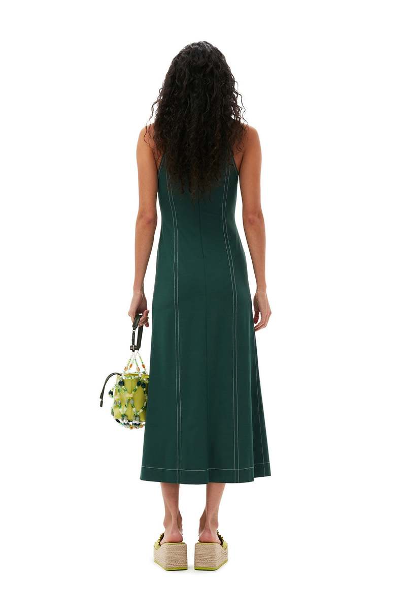 Ganni Drapey Melange Maxi Dress - Trekking Green | Garmentory