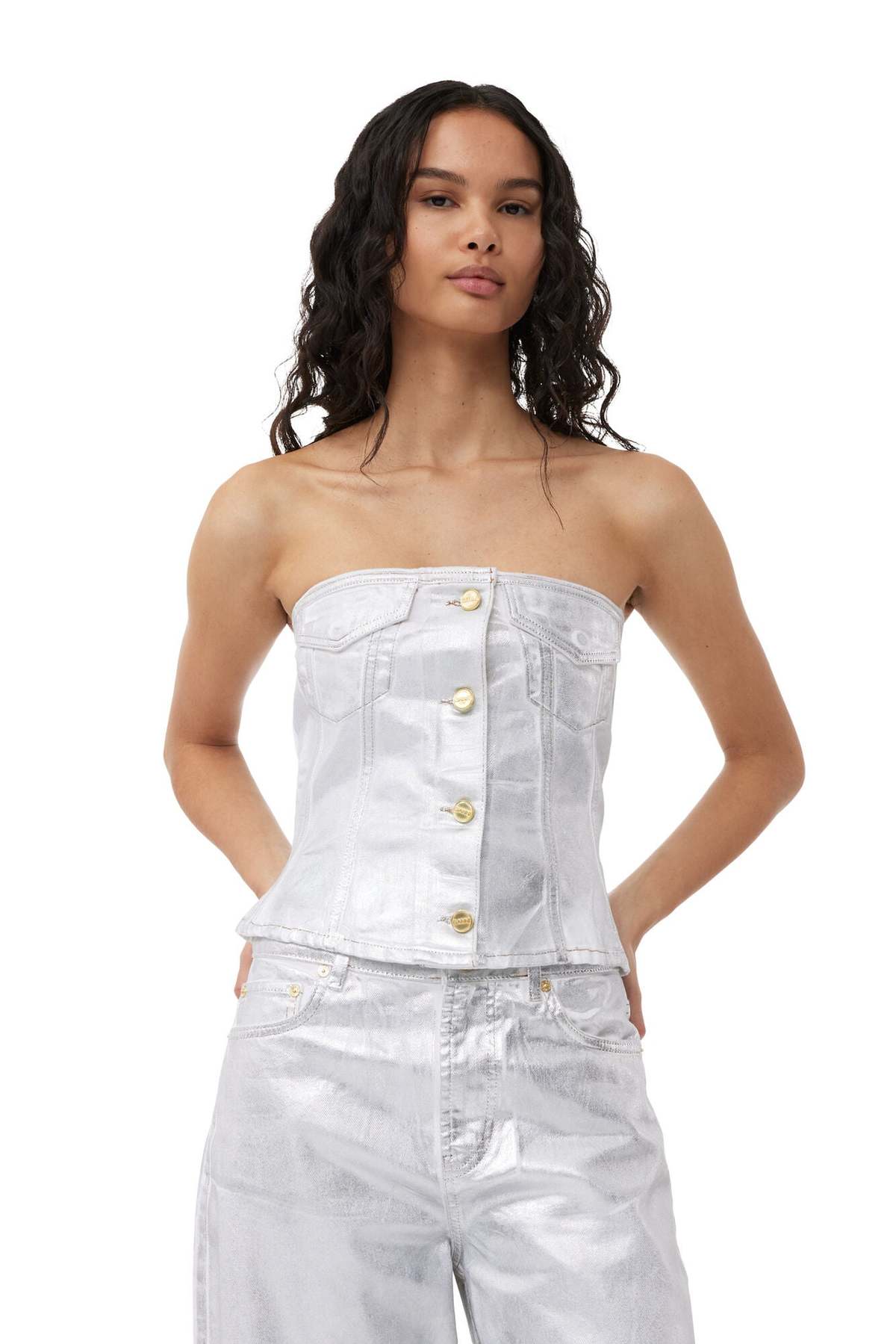 Ganni Silver Foil Denim Corsage main image 1