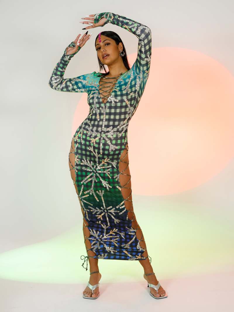 Abacaxi Tie-Up Maxi Dress - Chicken Foot Print | Garmentory