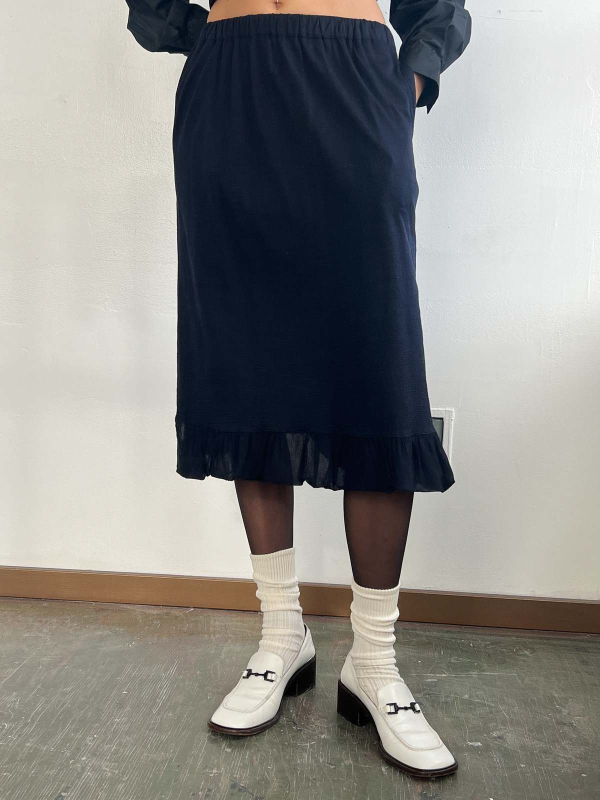 スカート 2008SS COMME DES GARCONS RUFFLE SKIRT Comme des Garçons black pleated skirt with ruffled hearts