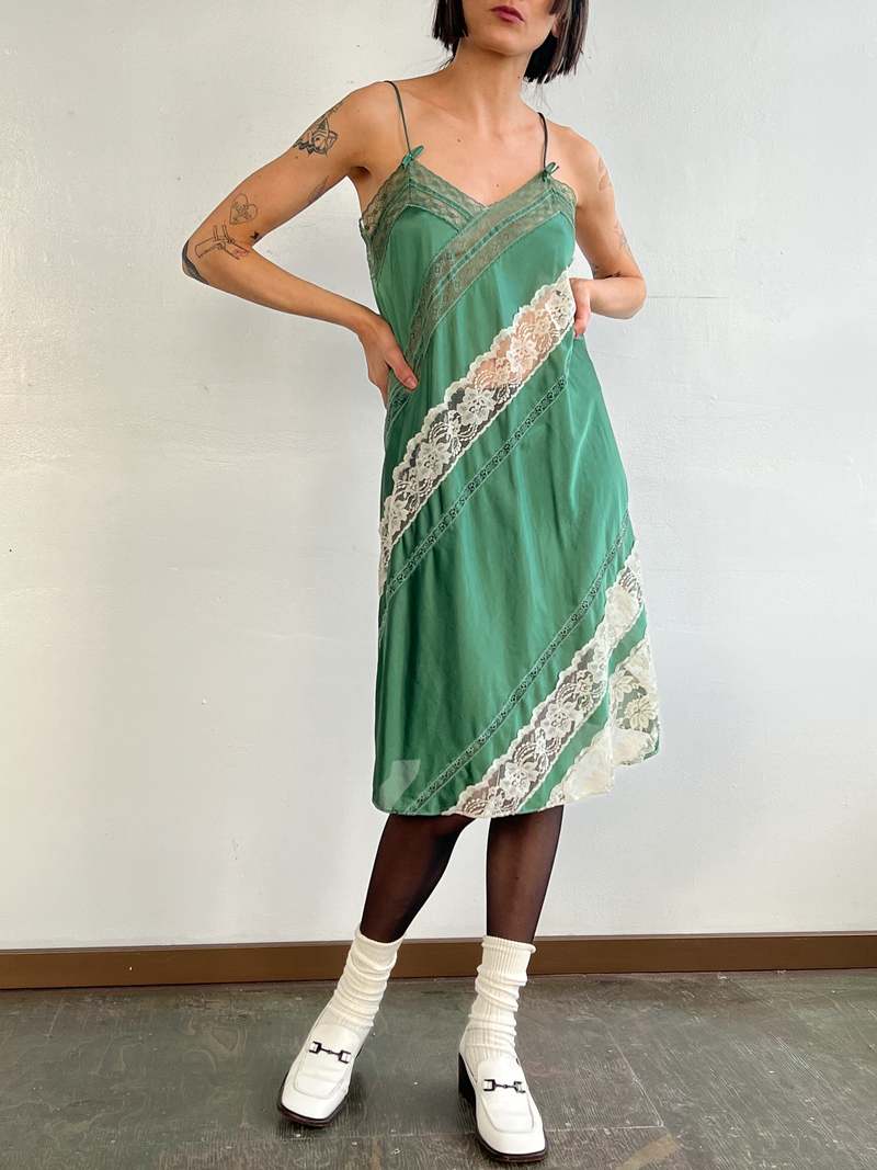 Lace Trim Slipdress - Green | Garmentory