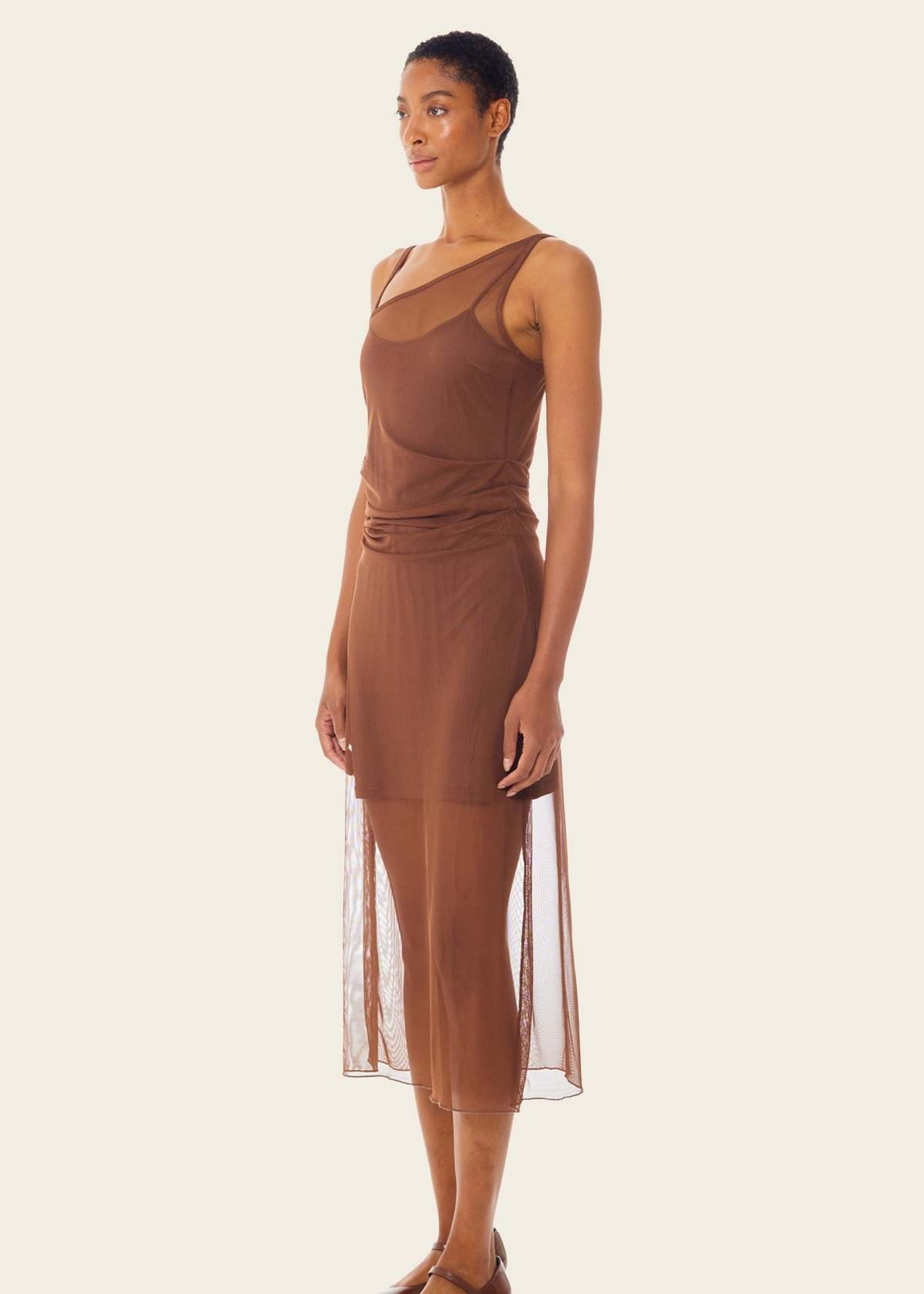 brown mesh midi dress Coffee Mesh Midi Dress w/ Bra Detail – Muma Brand main image 0
