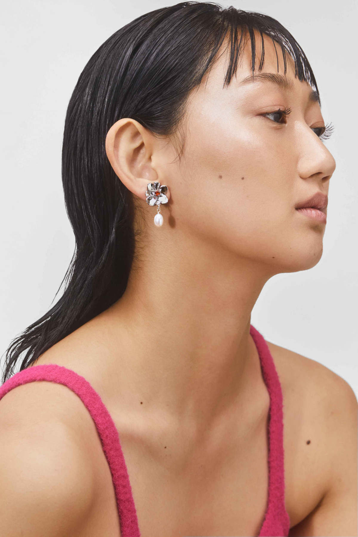 Mondo Mondo Flower Pearl Drop Earrings - Silver/Green
