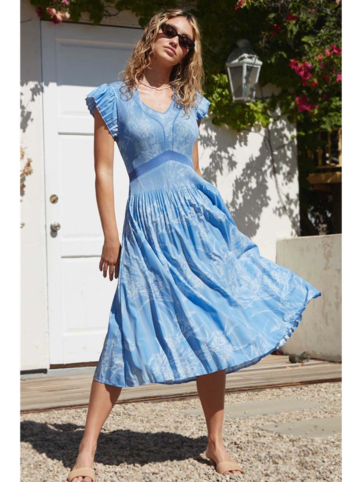 Current Air Aubrey Midi Dress With Pleated Detail - Light Blue | Garmentory Current Air Aubrey Midi Dress With Pleated Detail - Light Blue | Garmentory