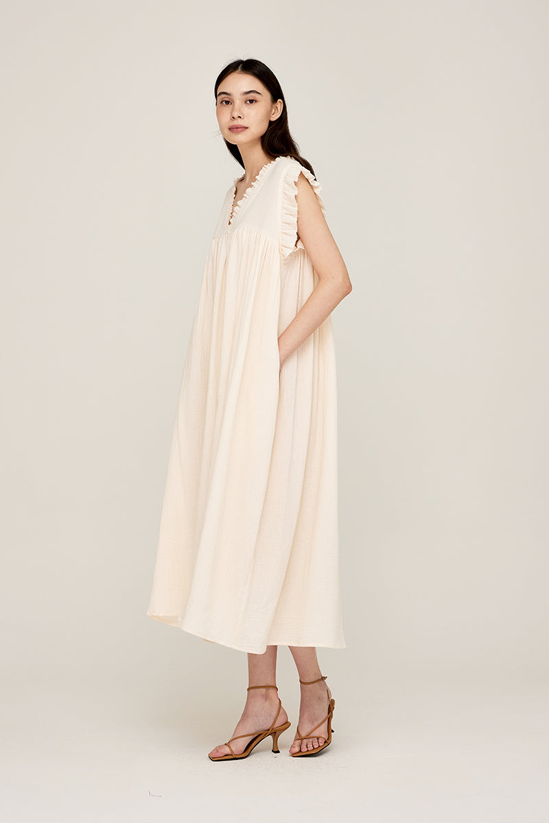 Ladies Ruffled Satin V-Neck Dress by Grade & Gather