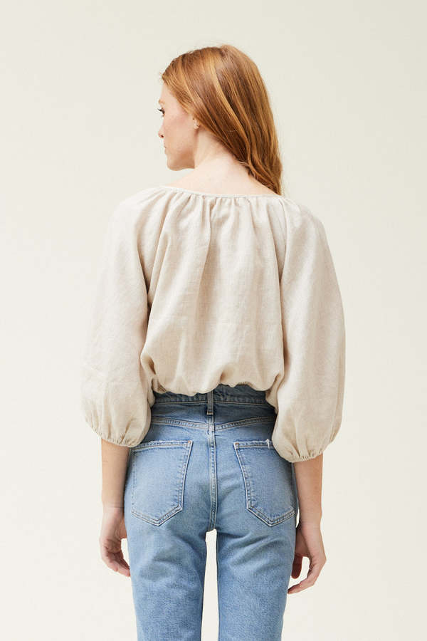 Grade & Gather Linen Blouson Blouse - Greige | Garmentory 