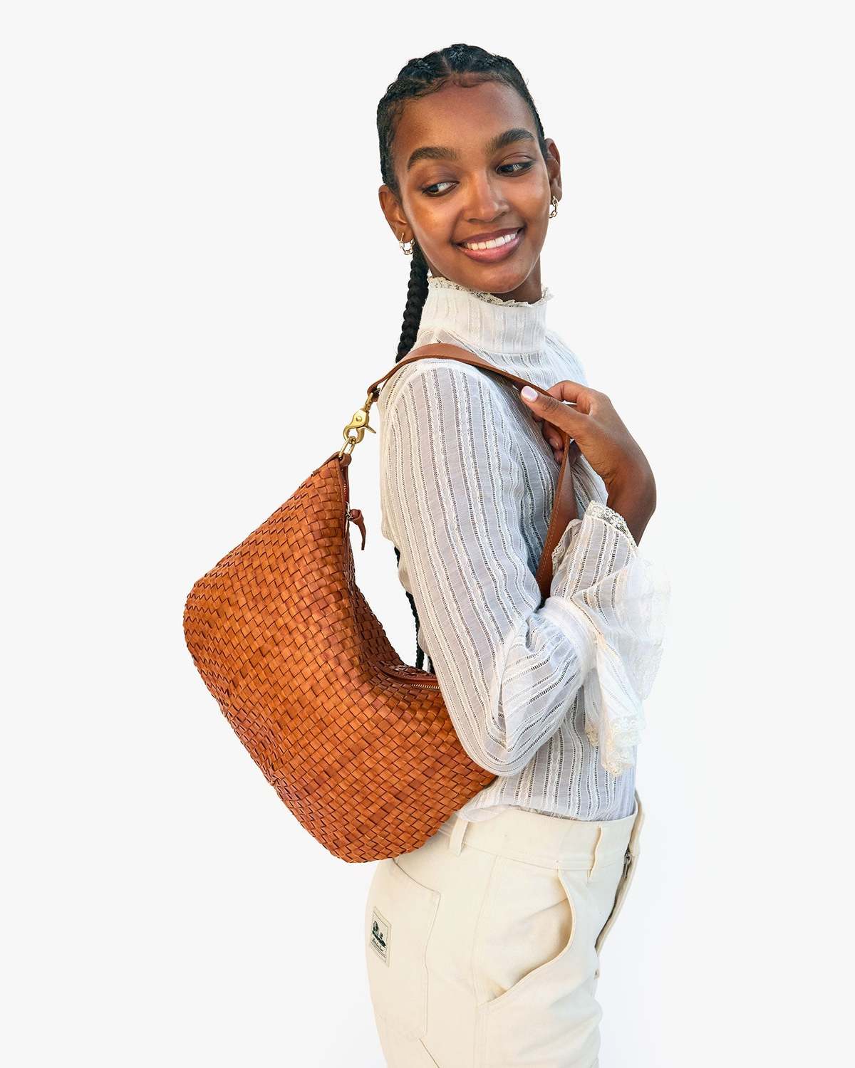 Clare V. Moyen Messenger - Natural Woven Checker - Image 1 of 6
