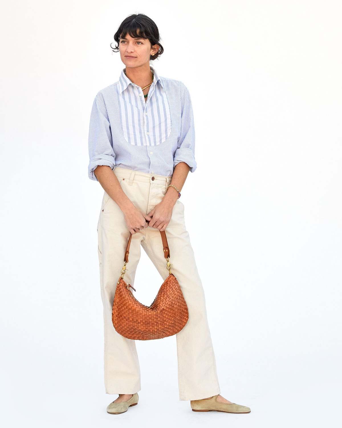 Clare V. Moyen Messenger - Natural Woven Checker - Image 2 of 6